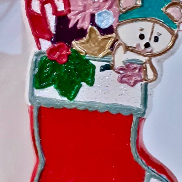 Hand Painted by Robin One of a Kind Ceramic Christmas Stocking Ornament - Picture 3 of 4
